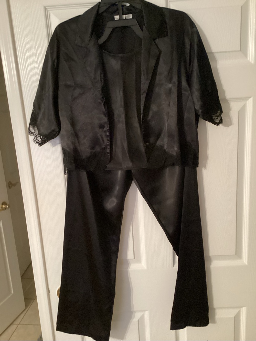 Cacique Black 3 piece pajama set. Lace trimmed jacket.
